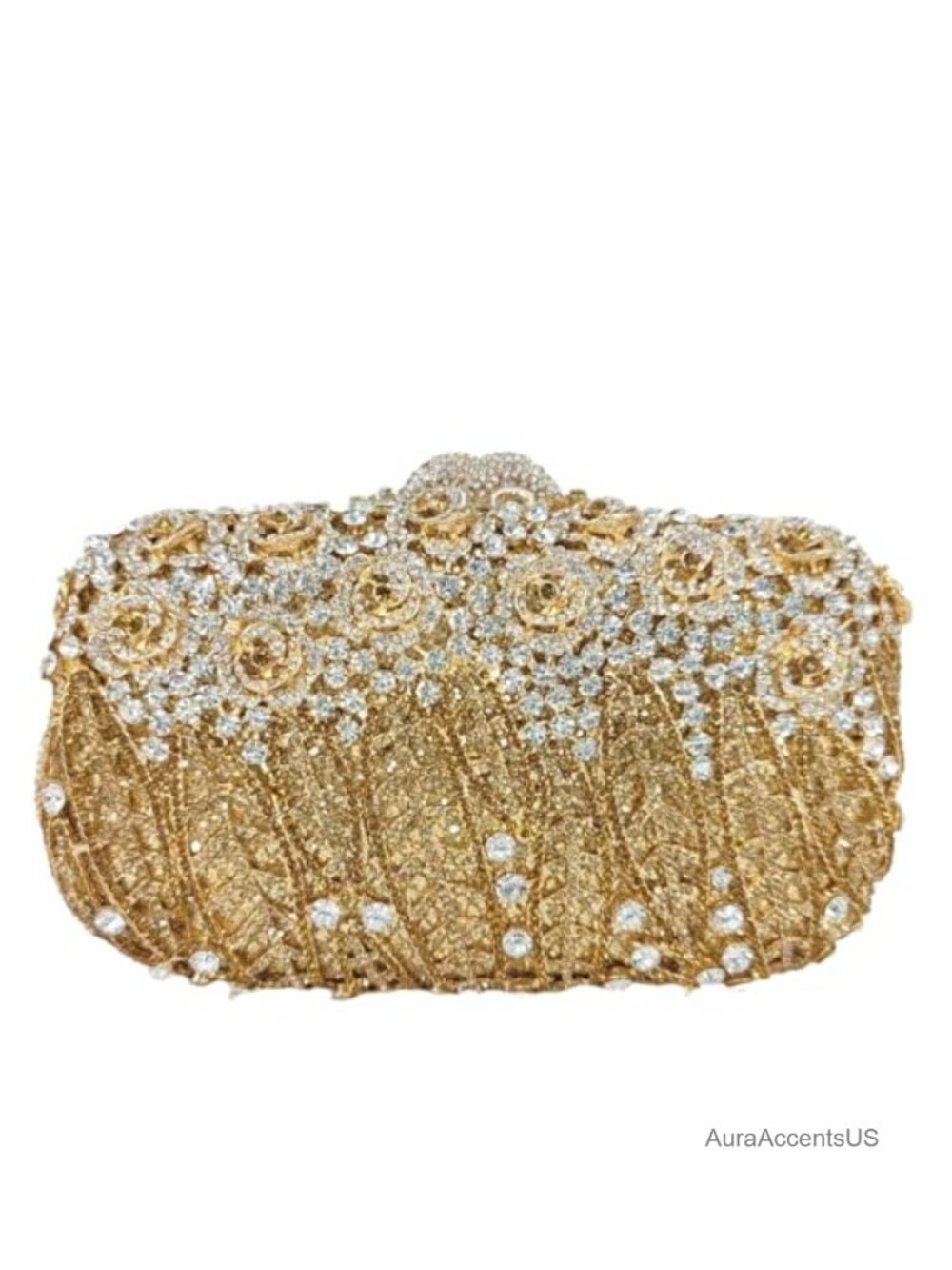 Crystal Embellished Floral Clutch Evening Bag Rhinestone Handbag with Chain